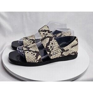 VINCE Salina Python Snake Print Flat Strap Sandals Black Cream Color Size 7.5M